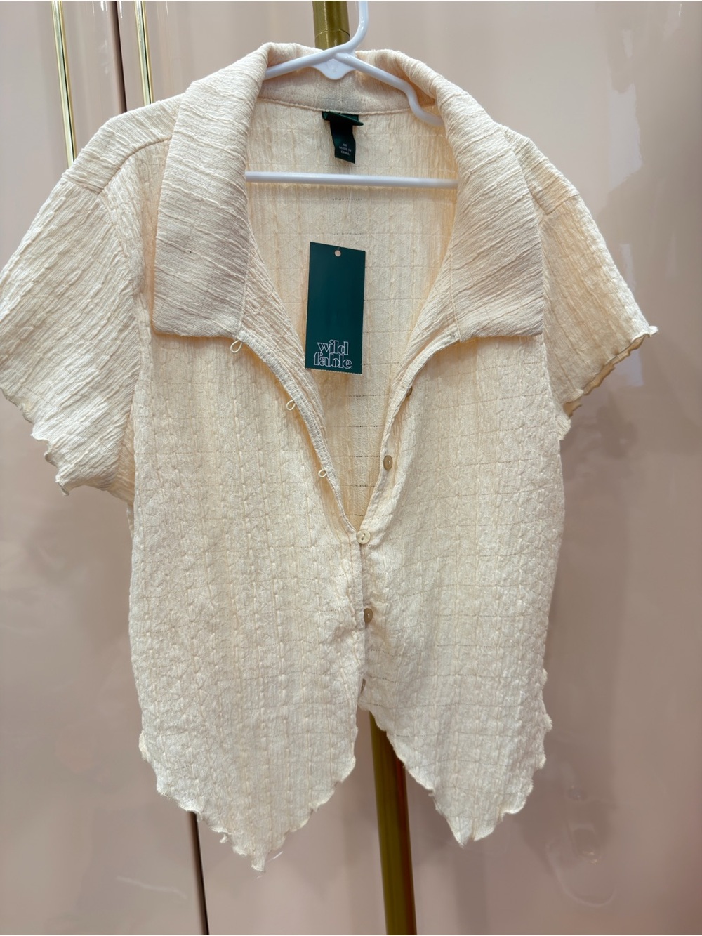 Target Wild Fable Cream Textured Short-Sleeve Button-Down
